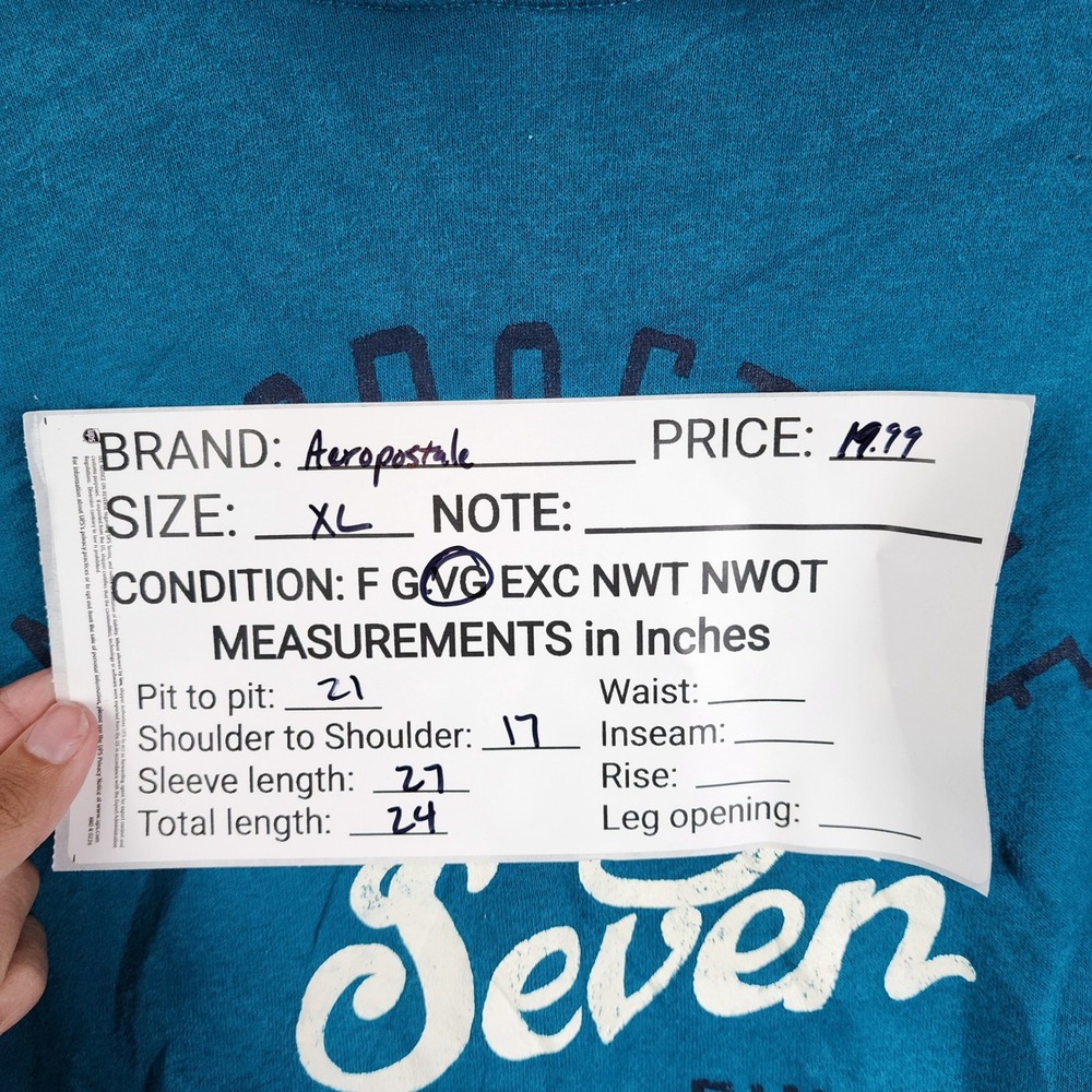 Aeropostale Hoodie Women XL Teal Eighty Seven Graphic Pullover 7531AH11 - Picture 7 of 7